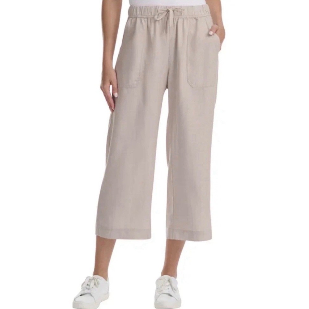 Splendid Women Khaki Lyocell Wide Leg Crop Pants Drawstring Waist •M• Coastal